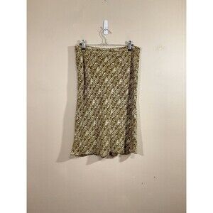 VTG Banana Republic 100% Silk Floral Knee Length Skirt 8 Brown Y2K Party Ruffle